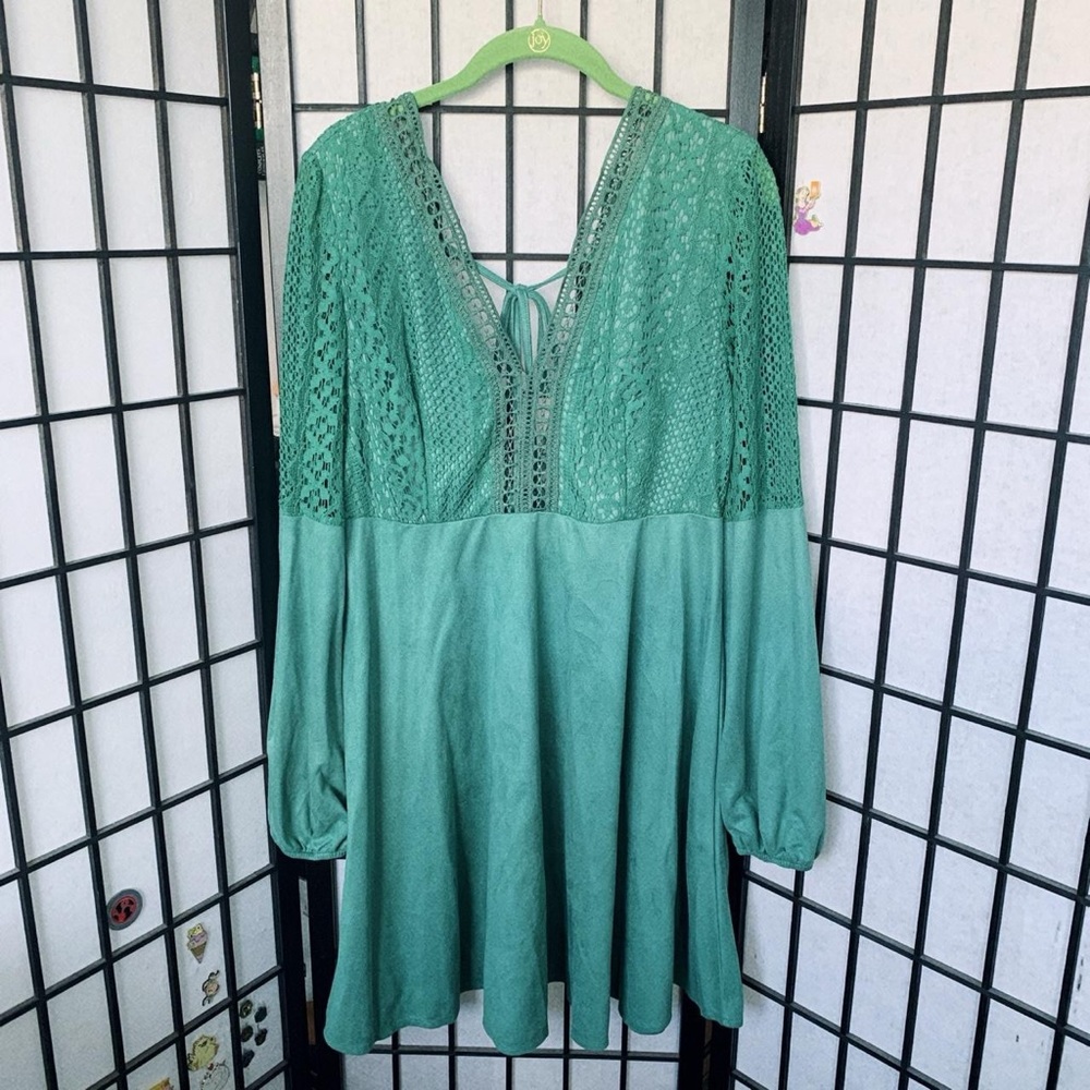 NWOT Green Shein Faux Suede Lace Dress